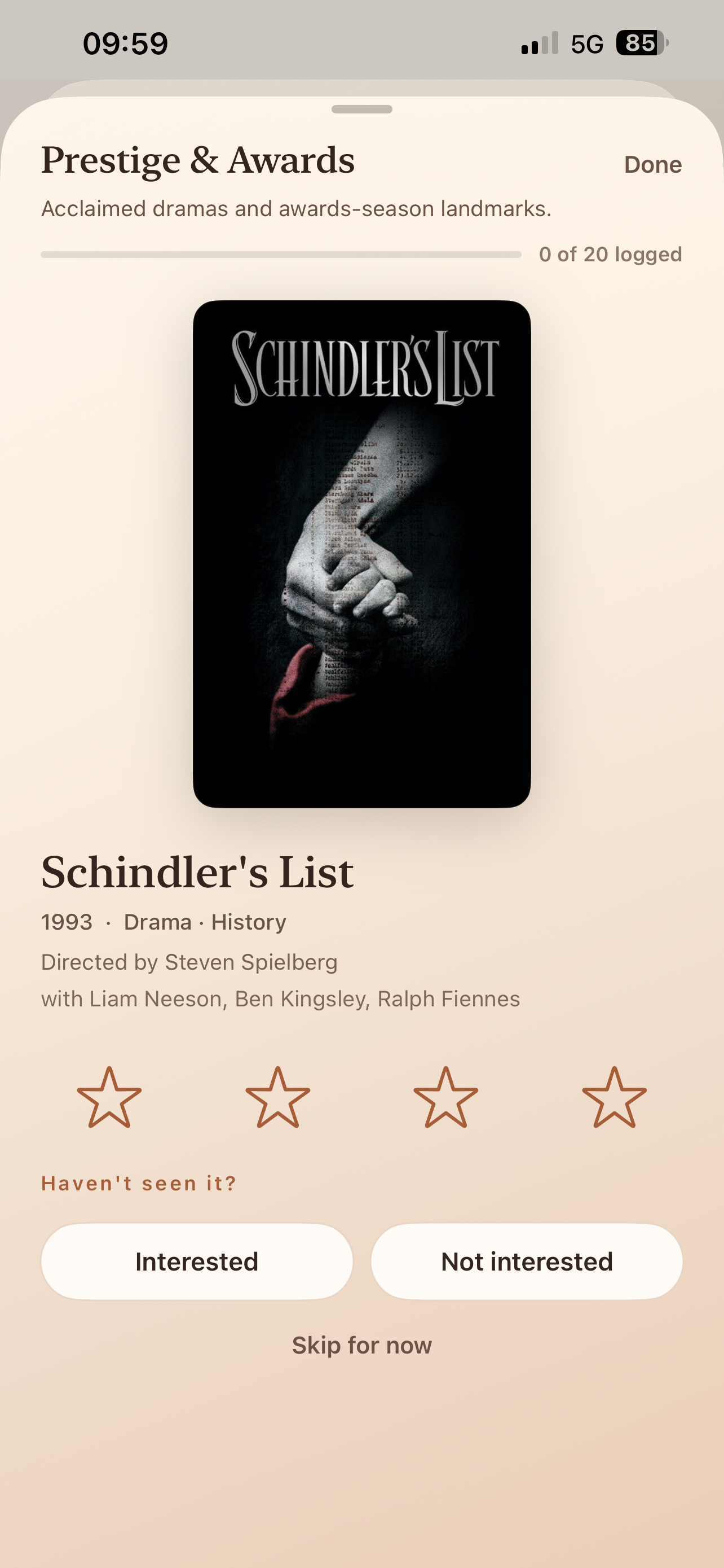 Faro onboarding screen for rating films