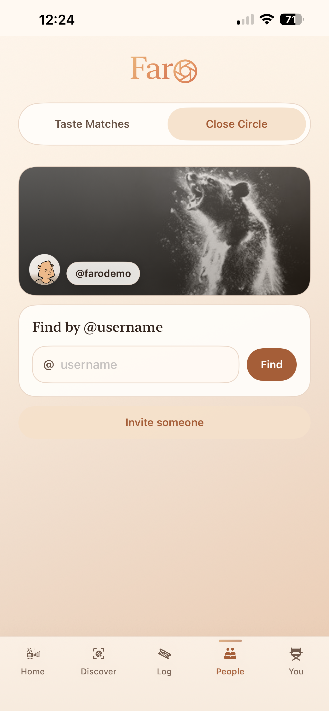 Taste Match screen with qualitative compatibility language in Faro